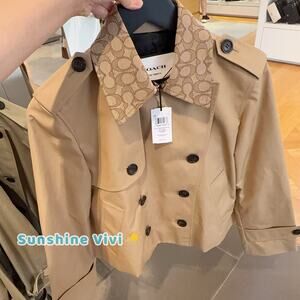 NWT COACH Women Short Trench Coat With Signature Collar Khaki CAB93 XS